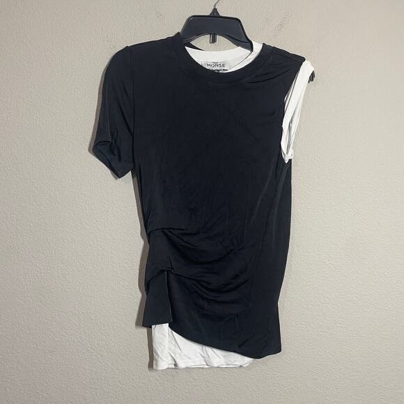 Monse Size 4 Double Layer Twisted Top Black White One Shoulder Crew Neck - Picture 2 of 8
